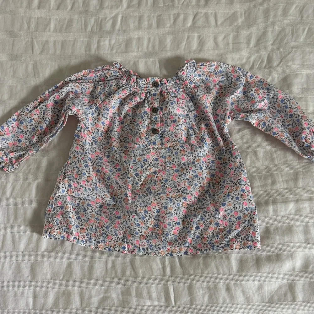 Carter's Floral Peasant Top - Neon Pink, Blue & White